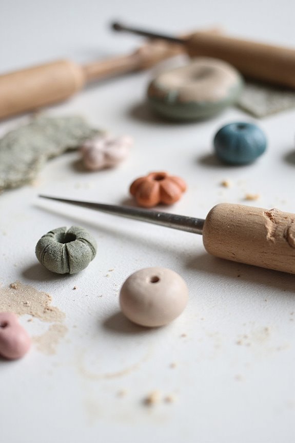 shaping handmade clay beads